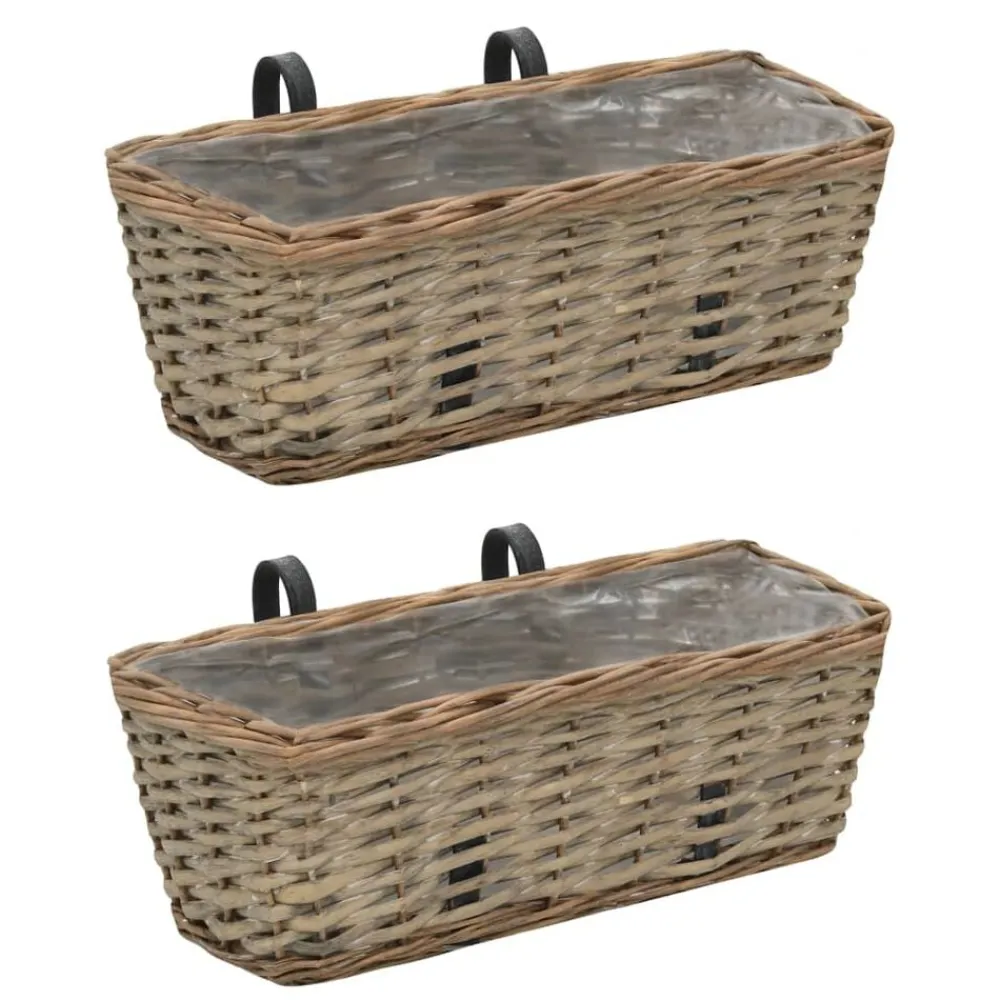 Pelouses & Jardins-vidaXL Jardinière de balcon 2 pcs Osier avec doublure en PE 40 cm