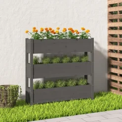 Pelouses & Jardins-vidaXL Jardinière 112x25x104,5 cm Bois massif de pin Gris