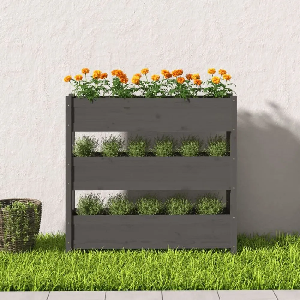 Pelouses & Jardins-vidaXL Jardinière 112x25x104,5 cm Bois massif de pin Gris