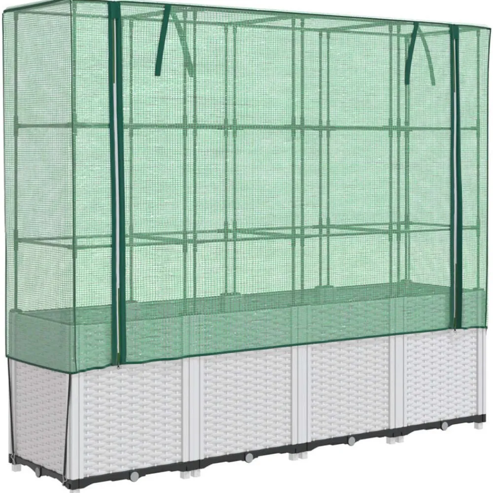 Pelouses & Jardins-vidaXL Jardinière surélevée avec housse aspect rotin 160x40x153 cm Blanc