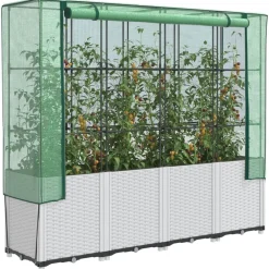 Pelouses & Jardins-vidaXL Jardinière surélevée avec housse aspect rotin 160x40x153 cm Blanc