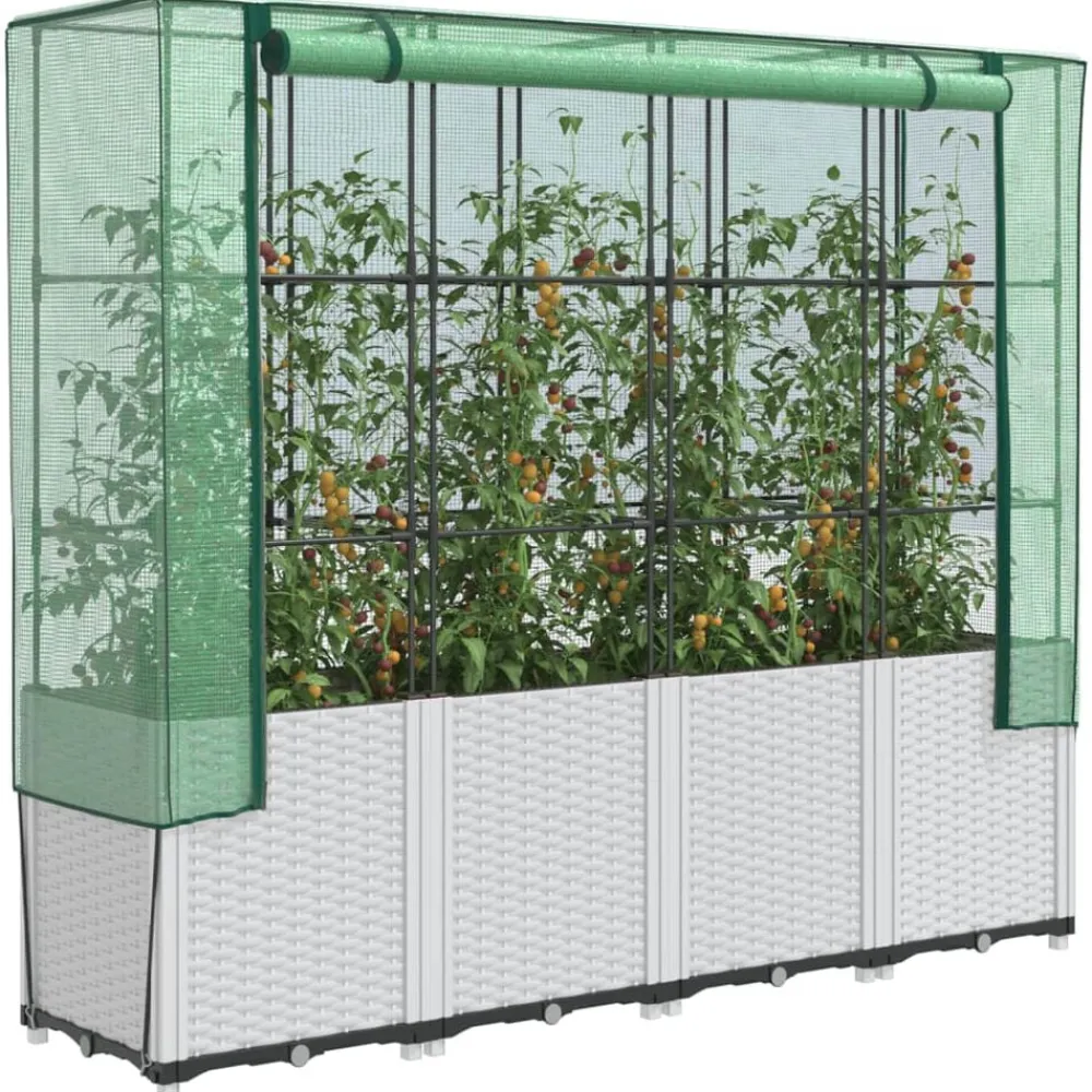 Pelouses & Jardins-vidaXL Jardinière surélevée avec housse aspect rotin 160x40x153 cm Blanc