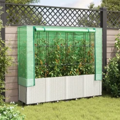 Pelouses & Jardins-vidaXL Jardinière surélevée avec housse aspect rotin 160x40x153 cm Blanc