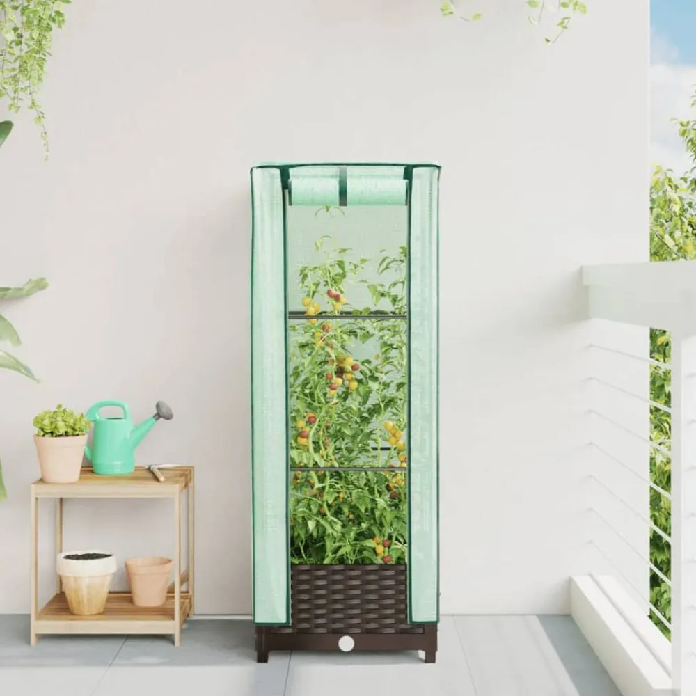Pelouses & Jardins-vidaXL Jardinière surélevée avec housse aspect rotin 40x40x123 cm Marron