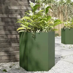 Pelouses & Jardins-vidaXL Jardinière vert olive hexagone 46x40x45 cm acier Acier/Vert