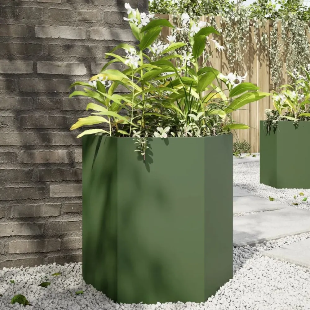 Pelouses & Jardins-vidaXL Jardinière vert olive hexagone 46x40x45 cm acier Acier/Vert