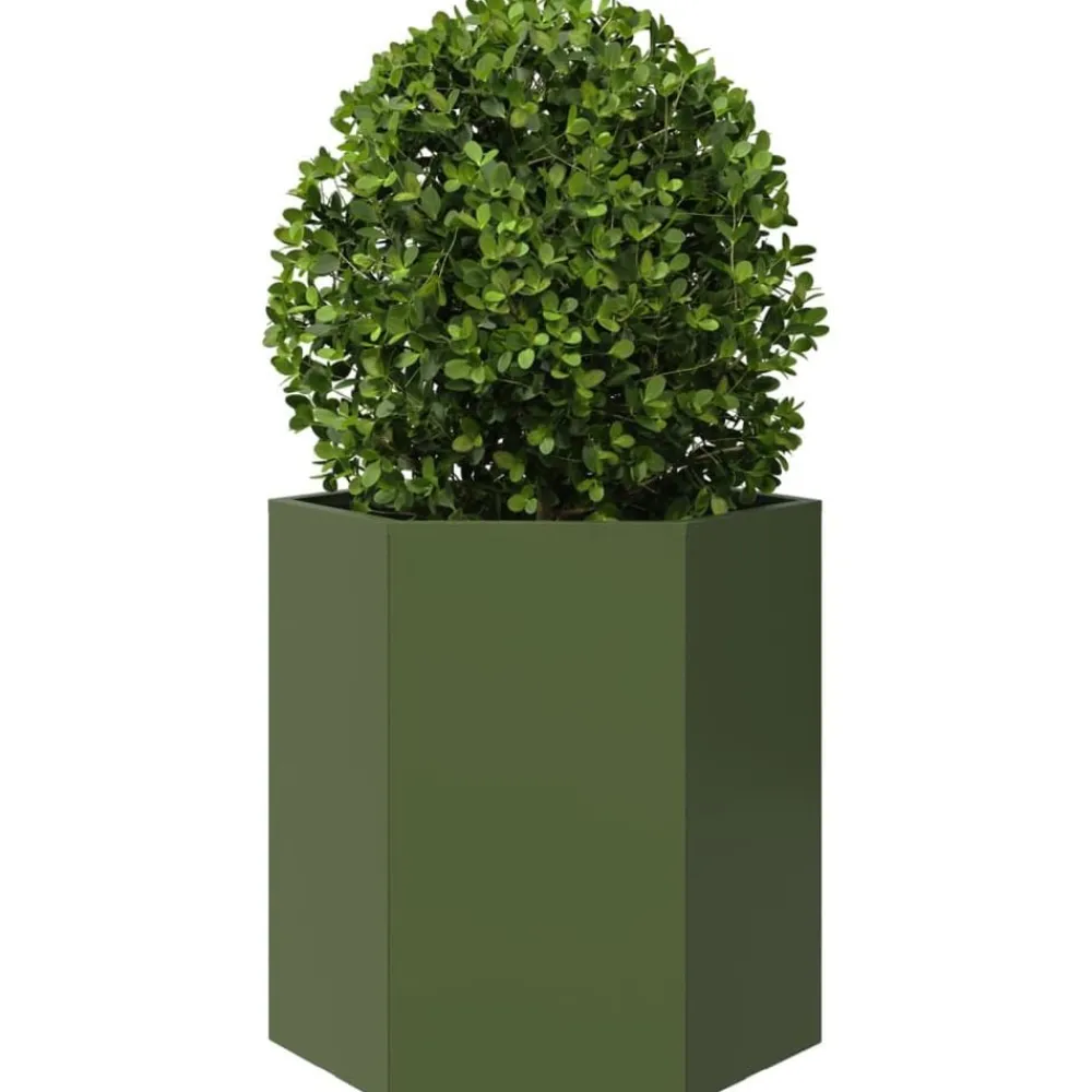 Pelouses & Jardins-vidaXL Jardinière vert olive hexagone 46x40x45 cm acier Acier/Vert