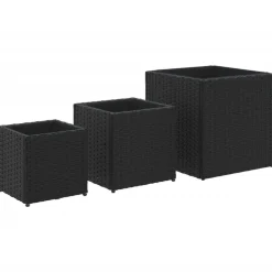 Pelouses & Jardins-vidaXL Jardinières d'extérieur 3 pcs résine tressée Noir