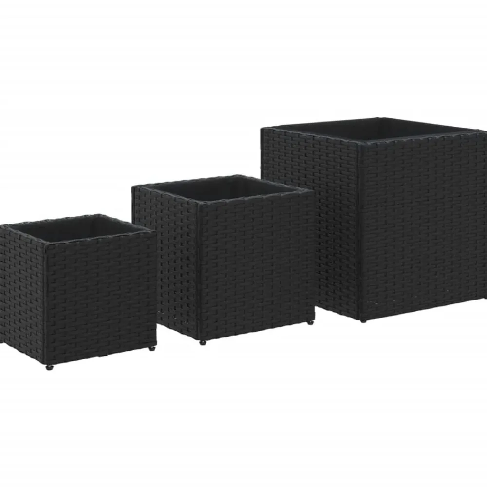 Pelouses & Jardins-vidaXL Jardinières d'extérieur 3 pcs résine tressée Noir