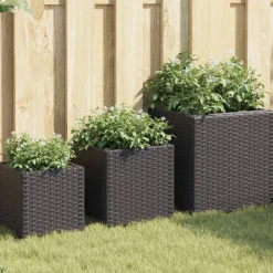Pelouses & Jardins-vidaXL Jardinières d'extérieur 3 pcs résine tressée Noir