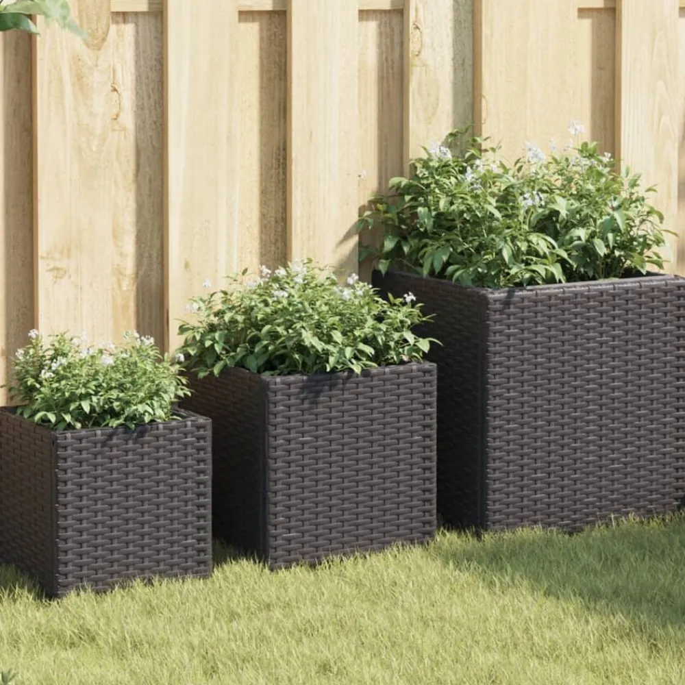 Pelouses & Jardins-vidaXL Jardinières d'extérieur 3 pcs résine tressée Noir