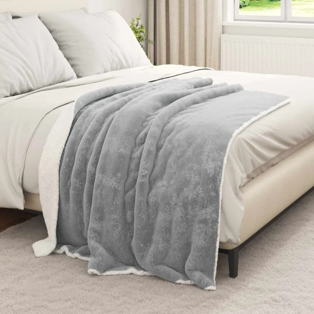 Linge-vidaXL Jeté 130 x 150 cm Toison Gris