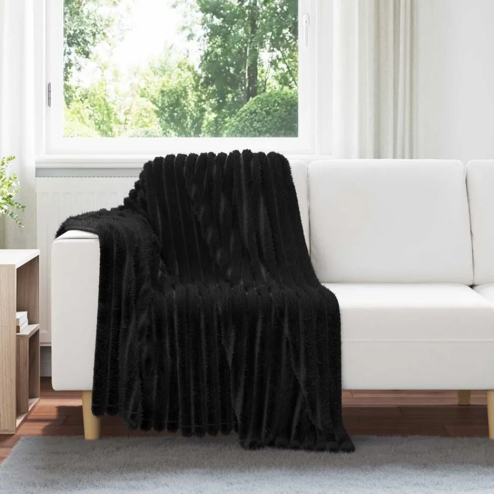 Linge-vidaXL Jeté 150 x 130 cm Toison Noir