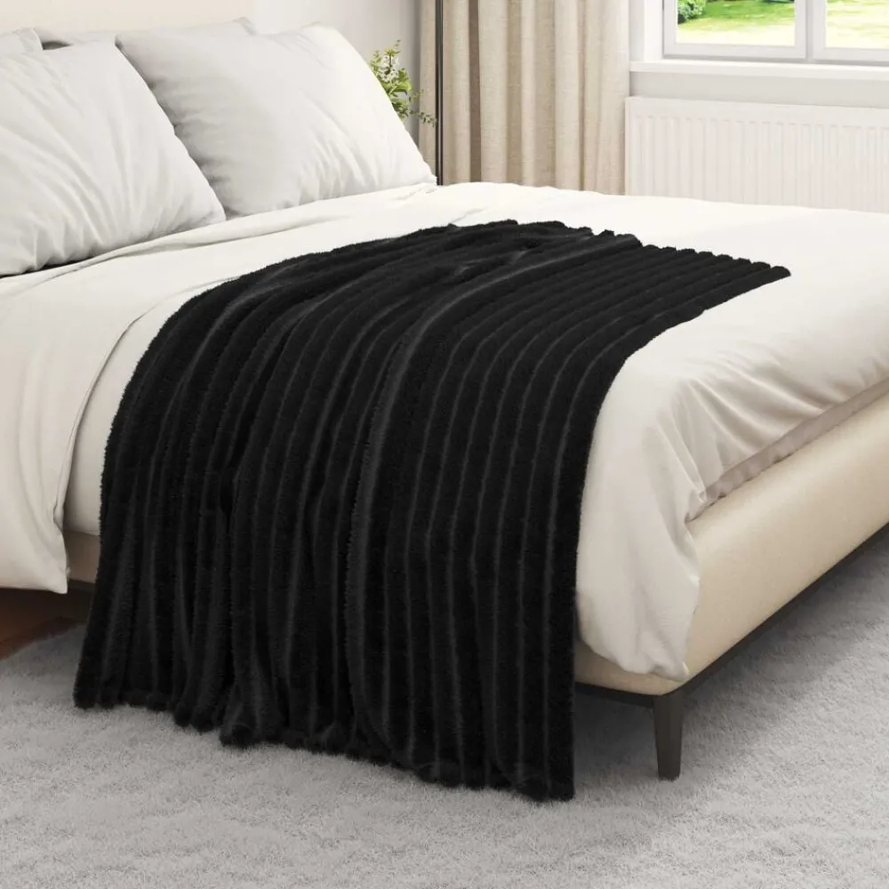 Linge-vidaXL Jeté 150 x 130 cm Toison Noir