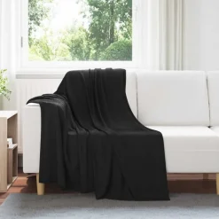 Linge-vidaXL Jeté 170 x 130 cm Toison Noir
