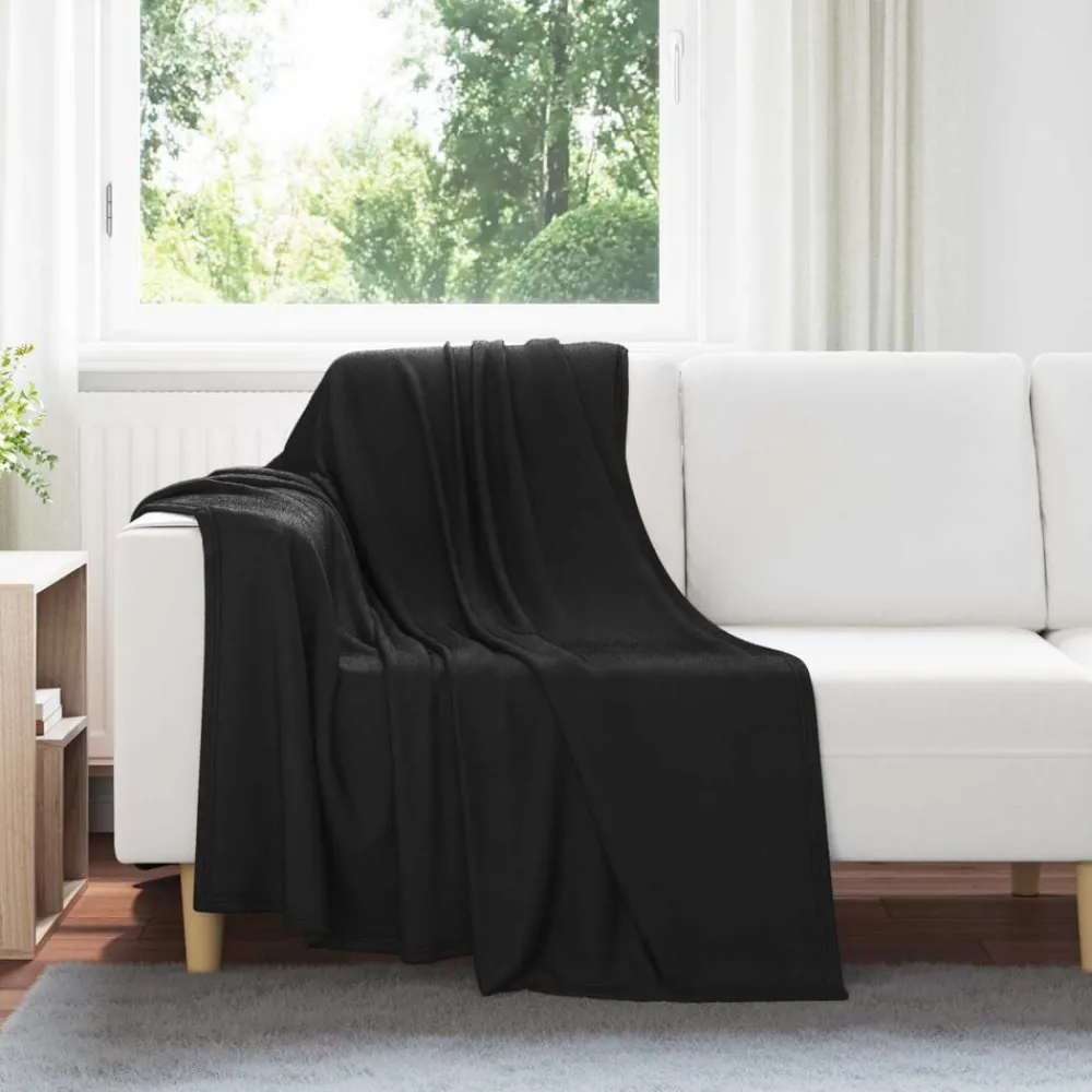 Linge-vidaXL Jeté 170 x 130 cm Toison Noir