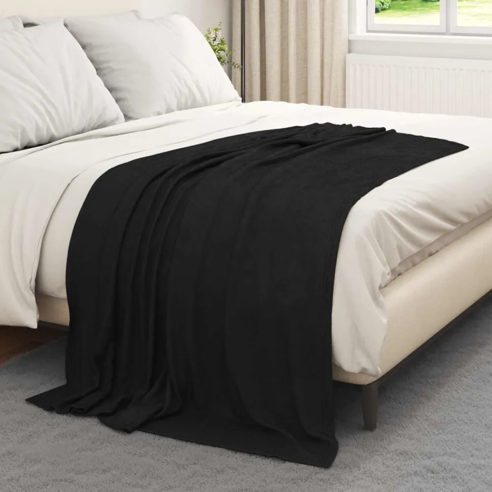 Linge-vidaXL Jeté 170 x 130 cm Toison Noir