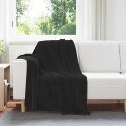 Linge-vidaXL Jeté 130 x 150 cm Toison Noir