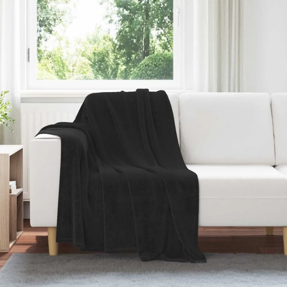 Linge-vidaXL Jeté 130 x 150 cm Toison Noir