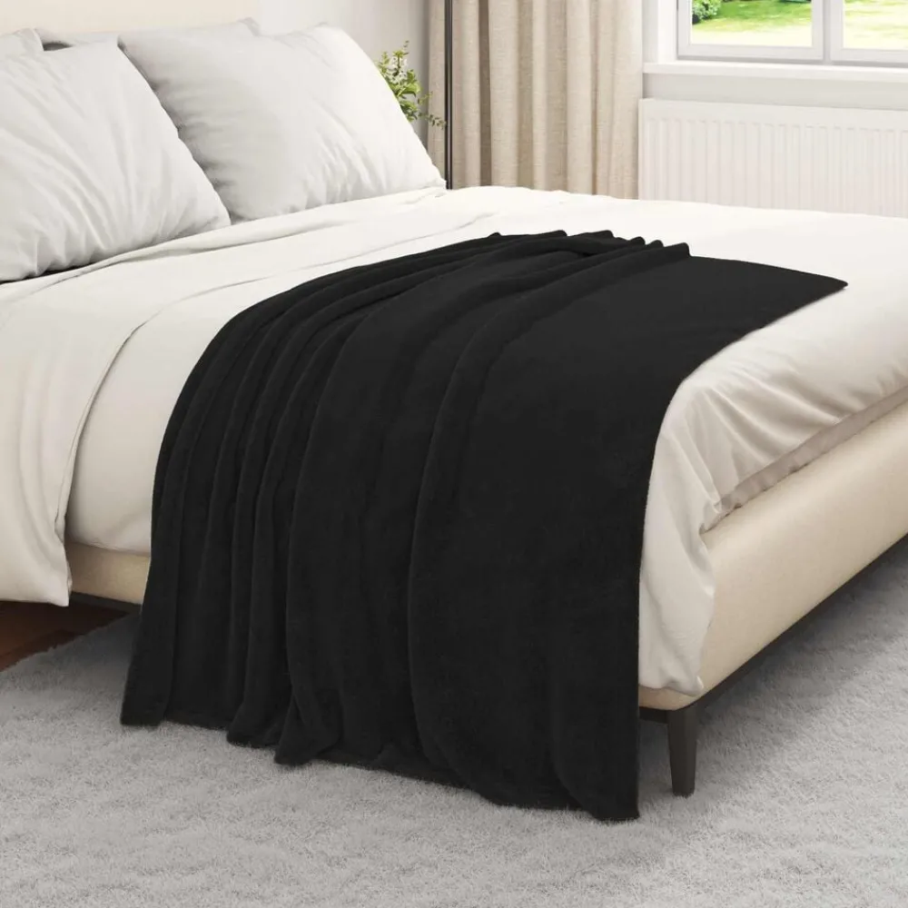 Linge-vidaXL Jeté 130 x 150 cm Toison Noir