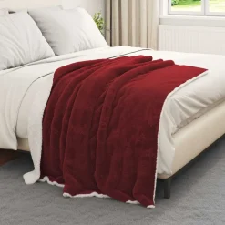 Linge-vidaXL Jeté 130 x 150 cm Toison Rouge bordeaux