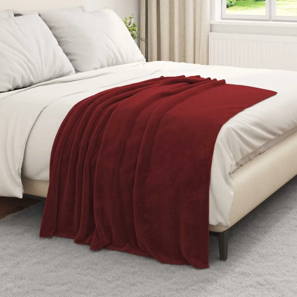 Linge-vidaXL Jeté 130 x 150 cm Toison Rouge bordeaux