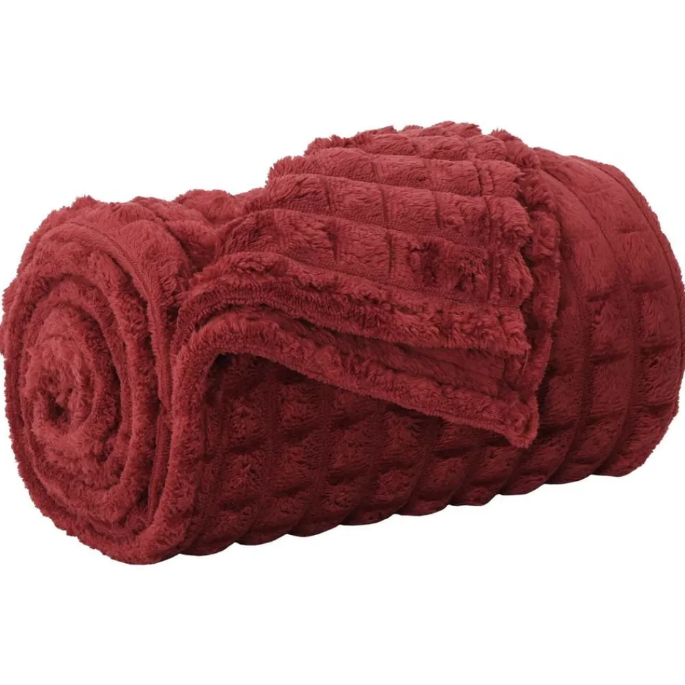 Linge-vidaXL Jeté 150 x 130 cm Toison Rouge bordeaux