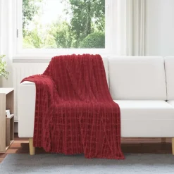 Linge-vidaXL Jeté 150 x 130 cm Toison Rouge bordeaux