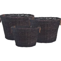 vidaXL Jeu 3 paniers empilables à bois de chauffage Marron foncé Saule