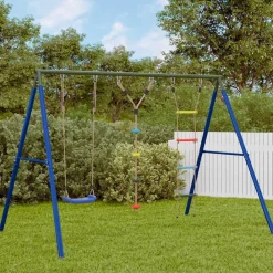 Jeux De Plein Air-vidaXL Jeu balançoire d'extérieur balançoire échelle et corde à disque Bleu