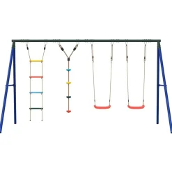 Jeux De Plein Air-vidaXL Jeu balançoire extérieur balançoires échelle et corde à disque Rouge