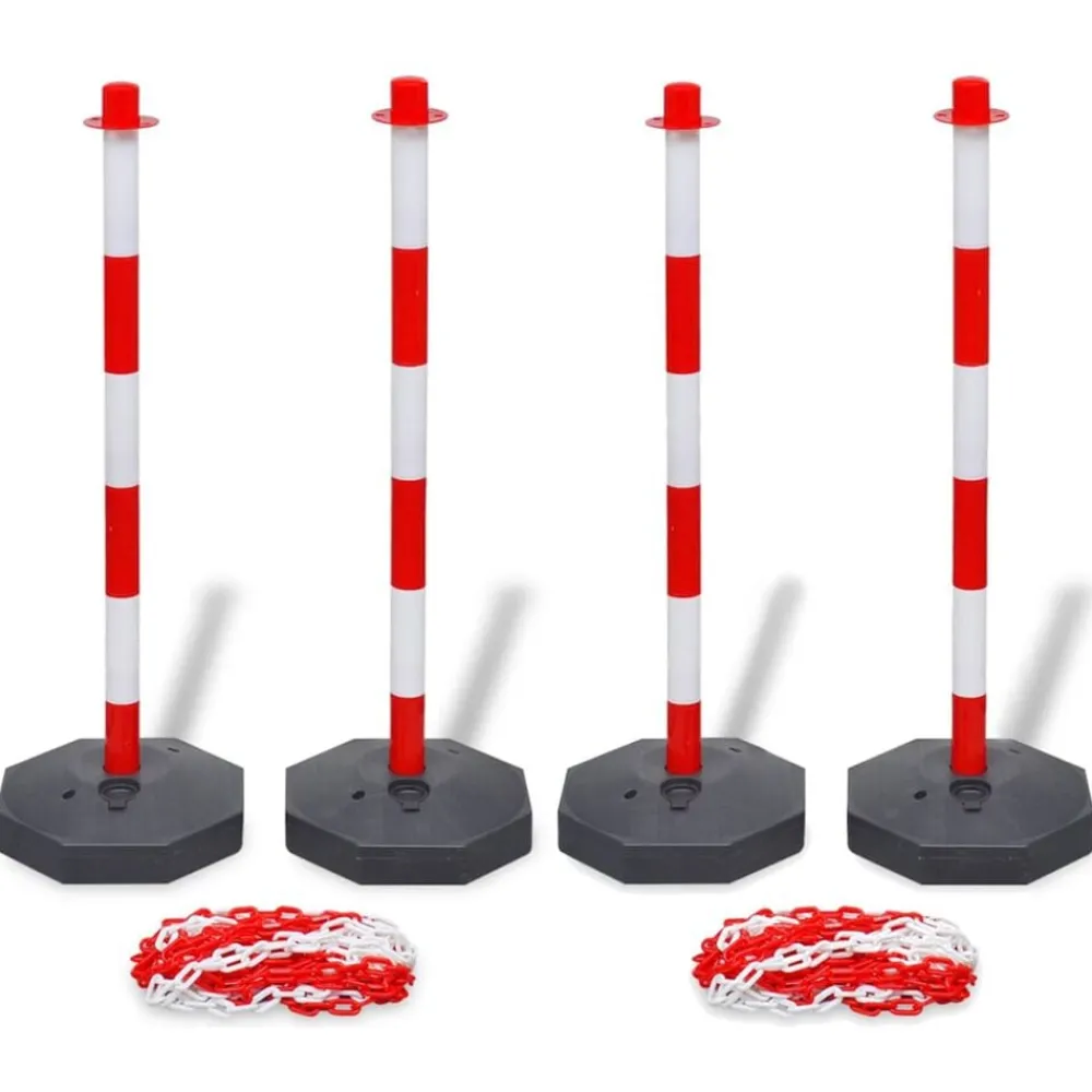 Signalétique-vidaXL Jeu de 4 poteaux à chaîne et 2 chaînes en plastique 10m chacune