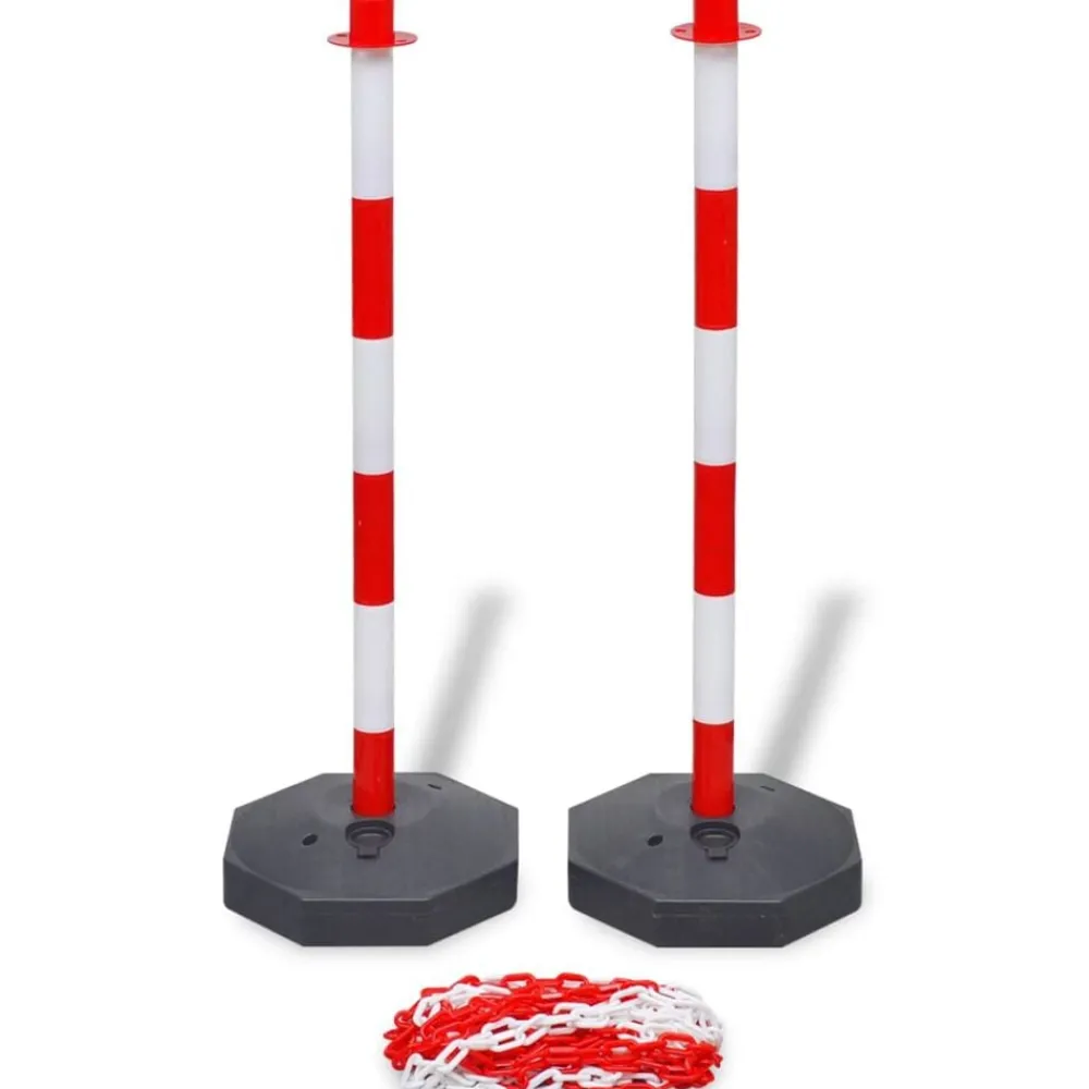 Signalétique-vidaXL Jeu de 4 poteaux à chaîne et 2 chaînes en plastique 10m chacune