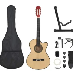 Arts & Loisirs-vidaXL Jeu de guitare 12 pcs occidental avec égaliseur et 6 cordes Marron clair