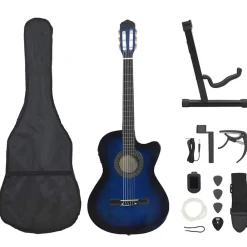 Arts & Loisirs-vidaXL Jeu de guitare 12pcs occidental avec égaliseur et 6 cordes Bleu
