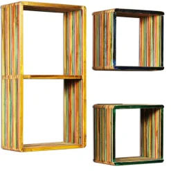 vidaXL Jeu d'étagère murale 3 pcs Teck massif recyclé Multicolore