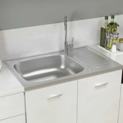 vidaXL Jeu d'évier de cuisine et égouttoir argenté 800x500x155 mm inox