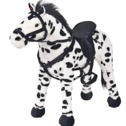 vidaXL Jouet en peluche Cheval Noir et blanc XXL
