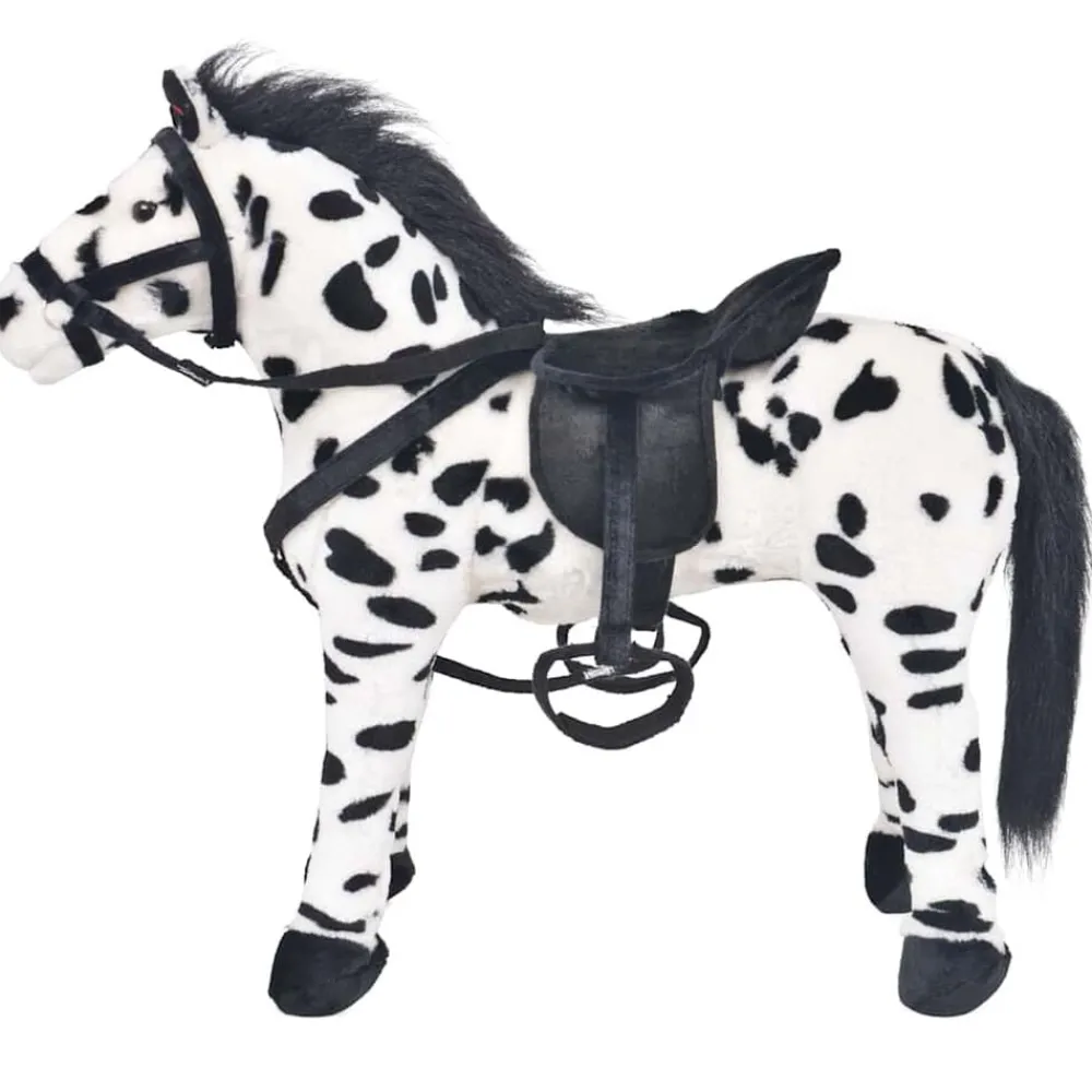 vidaXL Jouet en peluche Cheval Noir et blanc XXL