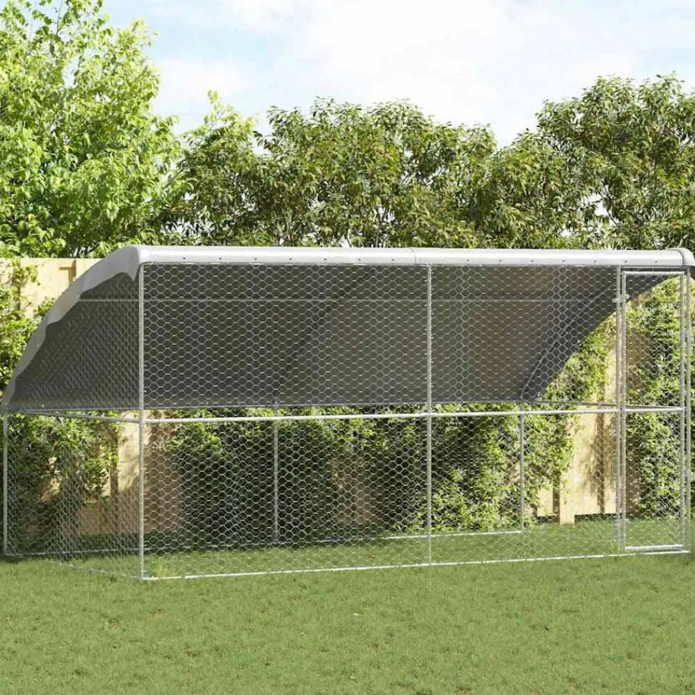 Articles Pour Animaux De Compagnie-vidaXL Kennel pour Chiens 2 pcs Argenté 4 x 2 x 2 m Acier galvanisé