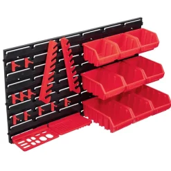 vidaXL Kit de bacs de stockage et panneaux muraux 34 pcs Rouge et noir