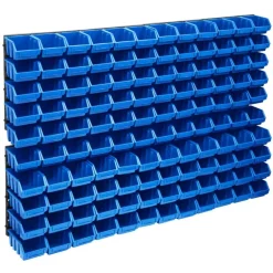 vidaXL Kit de bacs de stockage et panneaux muraux 128 pcs Bleu et noir