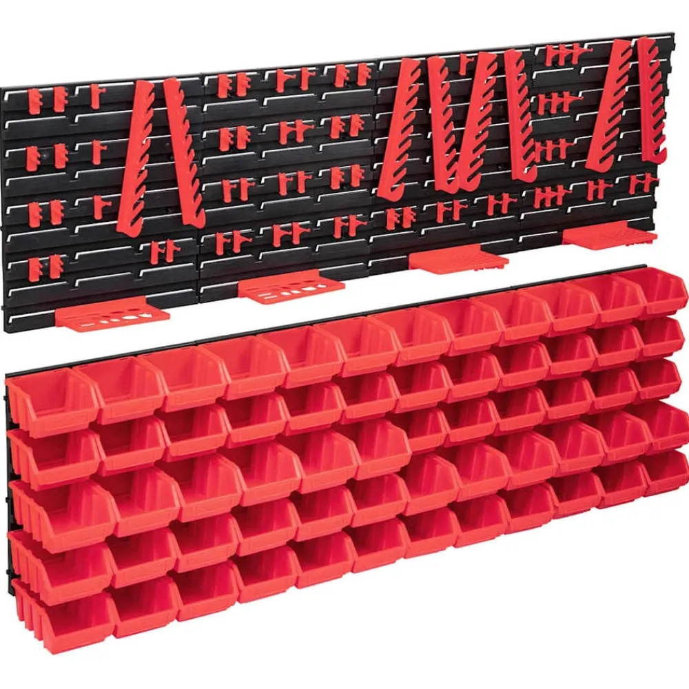 Accessoires De Quincaillerie-vidaXL Kit de bacs de stockage et panneaux muraux 136pcs rouge et noir