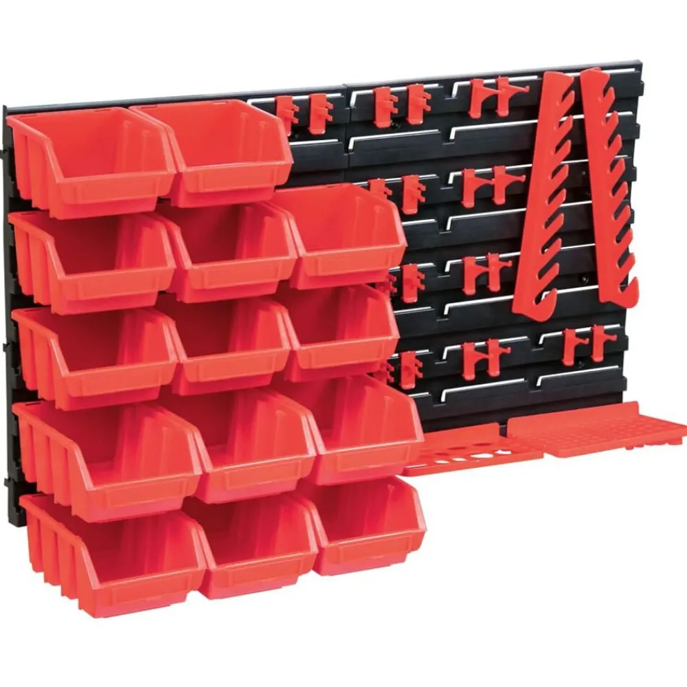 vidaXL Kit de bacs de stockage et panneaux muraux 39 pcs Rouge et noir