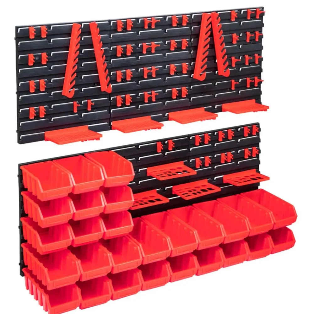 Accessoires De Quincaillerie-vidaXL Kit de bacs de stockage et panneaux muraux 103pcs rouge et noir