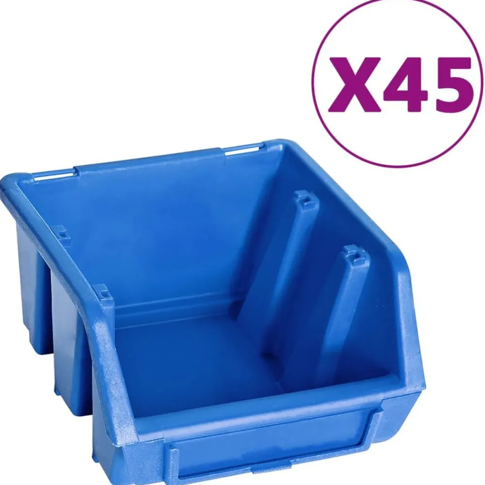 Accessoires De Quincaillerie-vidaXL Kit de bacs de stockage et panneaux muraux 48 pcs Bleu et noir