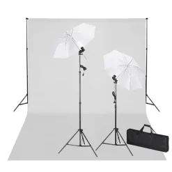 Appareils Photo-vidaXL Kit de studio avec toile de fond he 600x300 cm et lumières Blanc