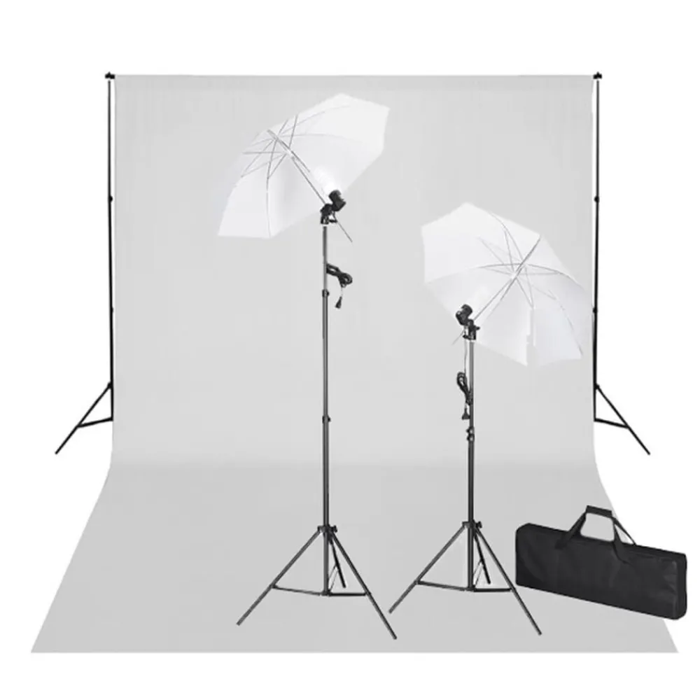 Appareils Photo-vidaXL Kit de studio avec toile de fond he 600x300 cm et lumières Blanc
