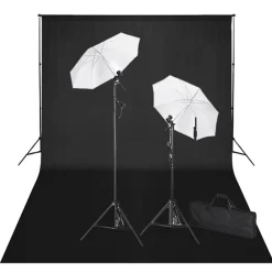 Appareils Photo-vidaXL Kit de studio et toile de fond e 600 x 300 cm et lumières Noir