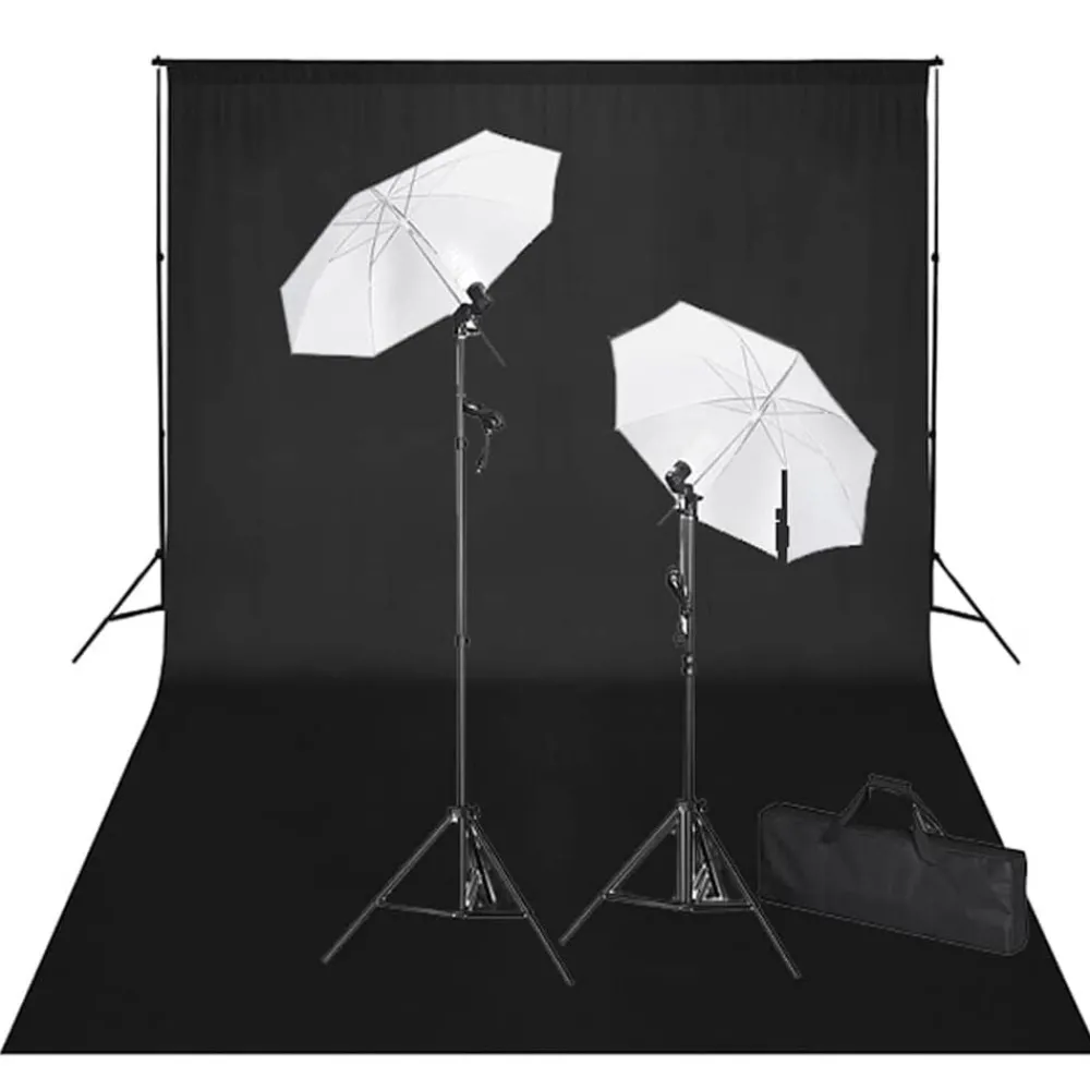 Appareils Photo-vidaXL Kit de studio et toile de fond e 600 x 300 cm et lumières Noir